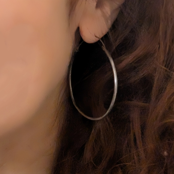 Vintage Y2K Oversized Lightweight Sterling Silver Hoop Earrings - Picture 2 of 3